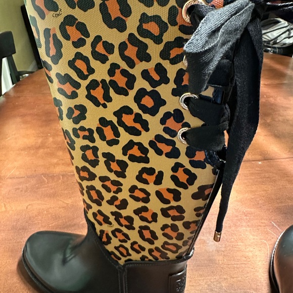 Coach Leopard Cheetah Print Lace-Up Rain Boots Size US 38 / 7.5 BRAND NEW - Picture 5 of 6